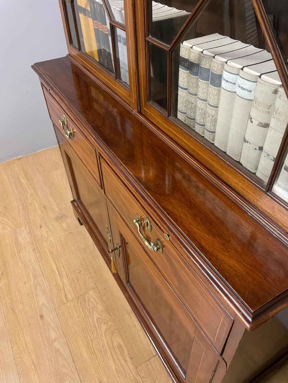 C19TH Sheraton revival inlaid mahogany bookcase over cupboard  View XIV