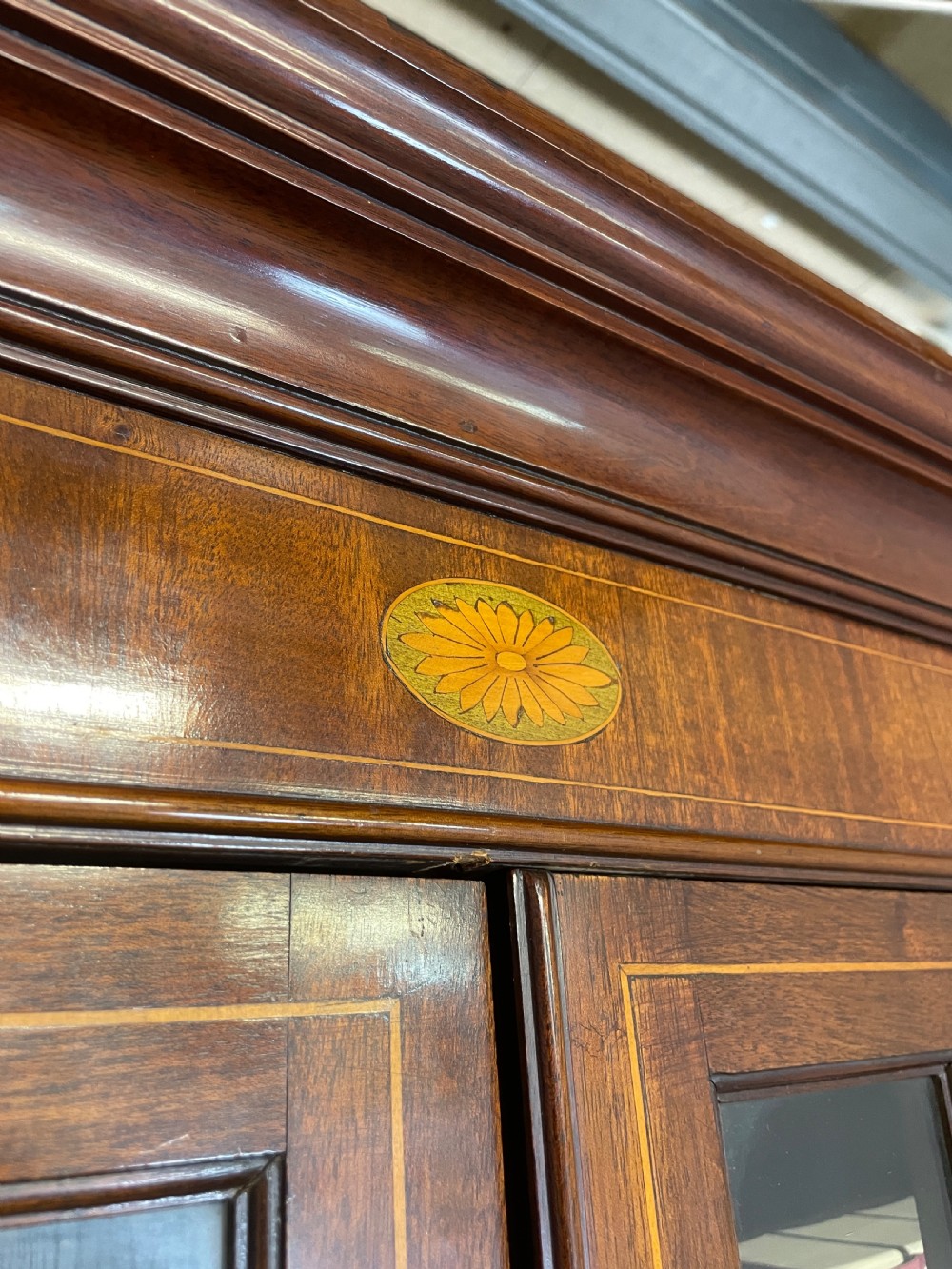 C19TH Sheraton revival inlaid mahogany bookcase over cupboard  View XVII