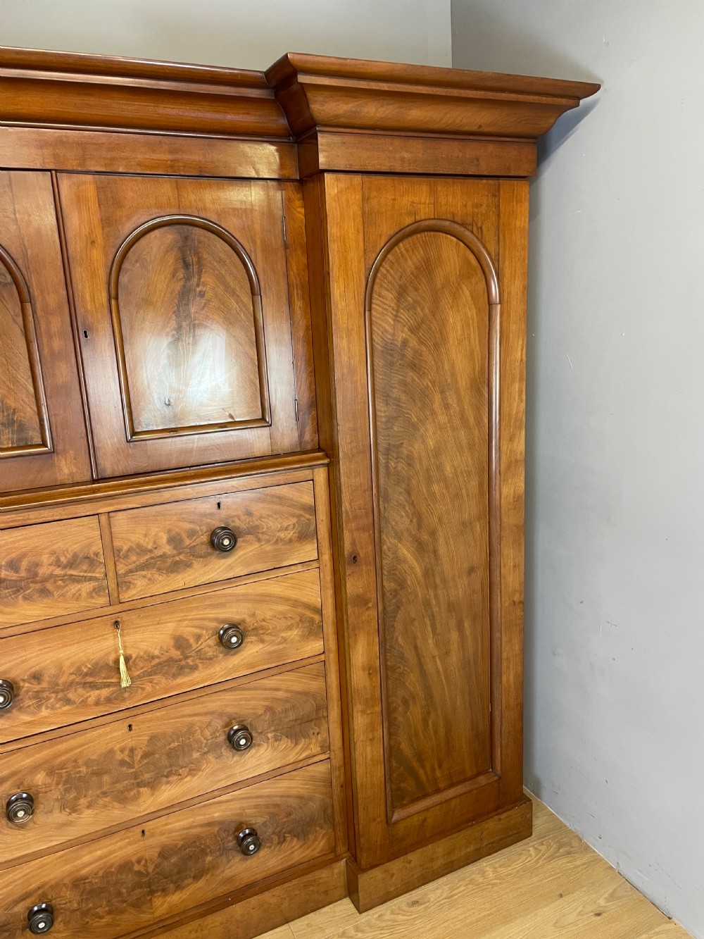 C19TH country house flame mahogany four door wardrobe  View V