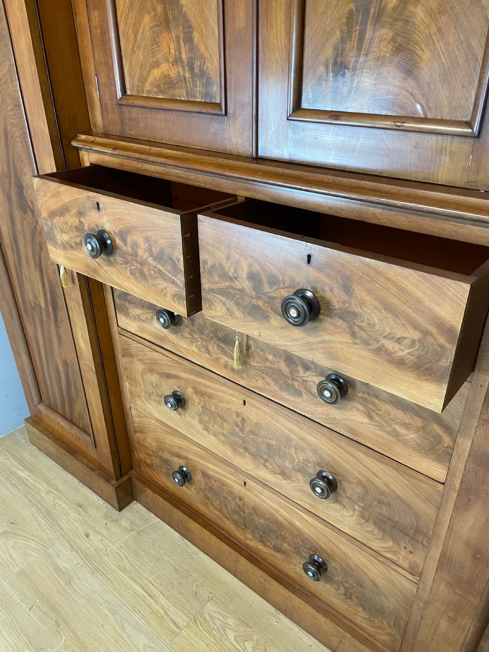 C19TH country house flame mahogany four door wardrobe  View X