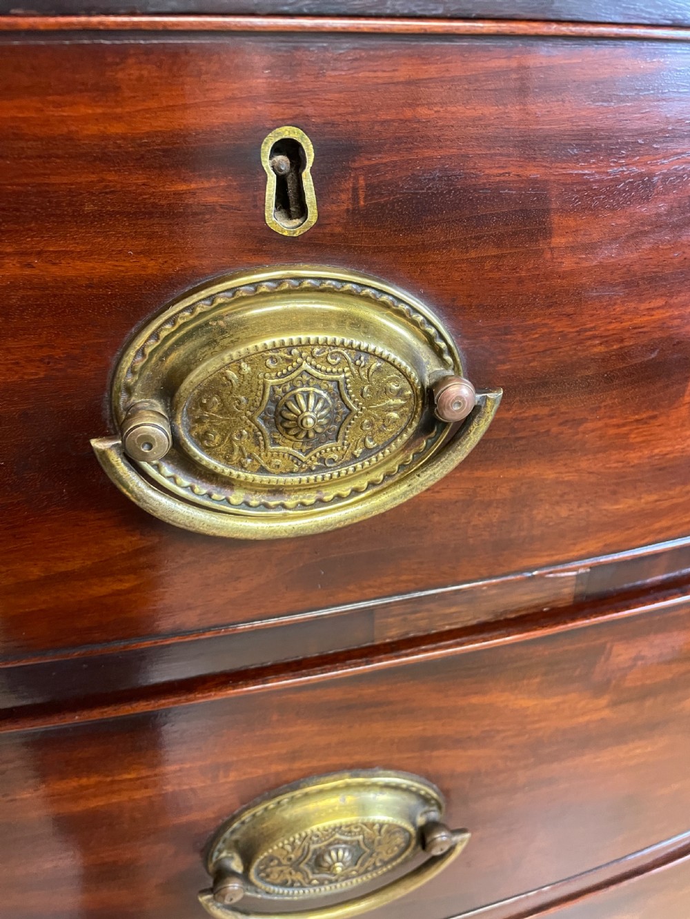 Regency mahogany bow front chest of drawers  View II