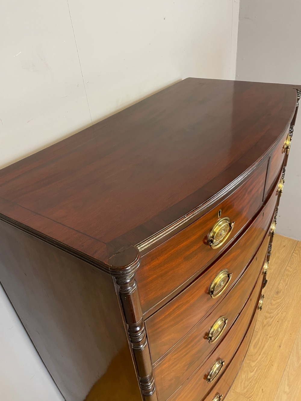 Regency mahogany bow front chest of drawers  View III