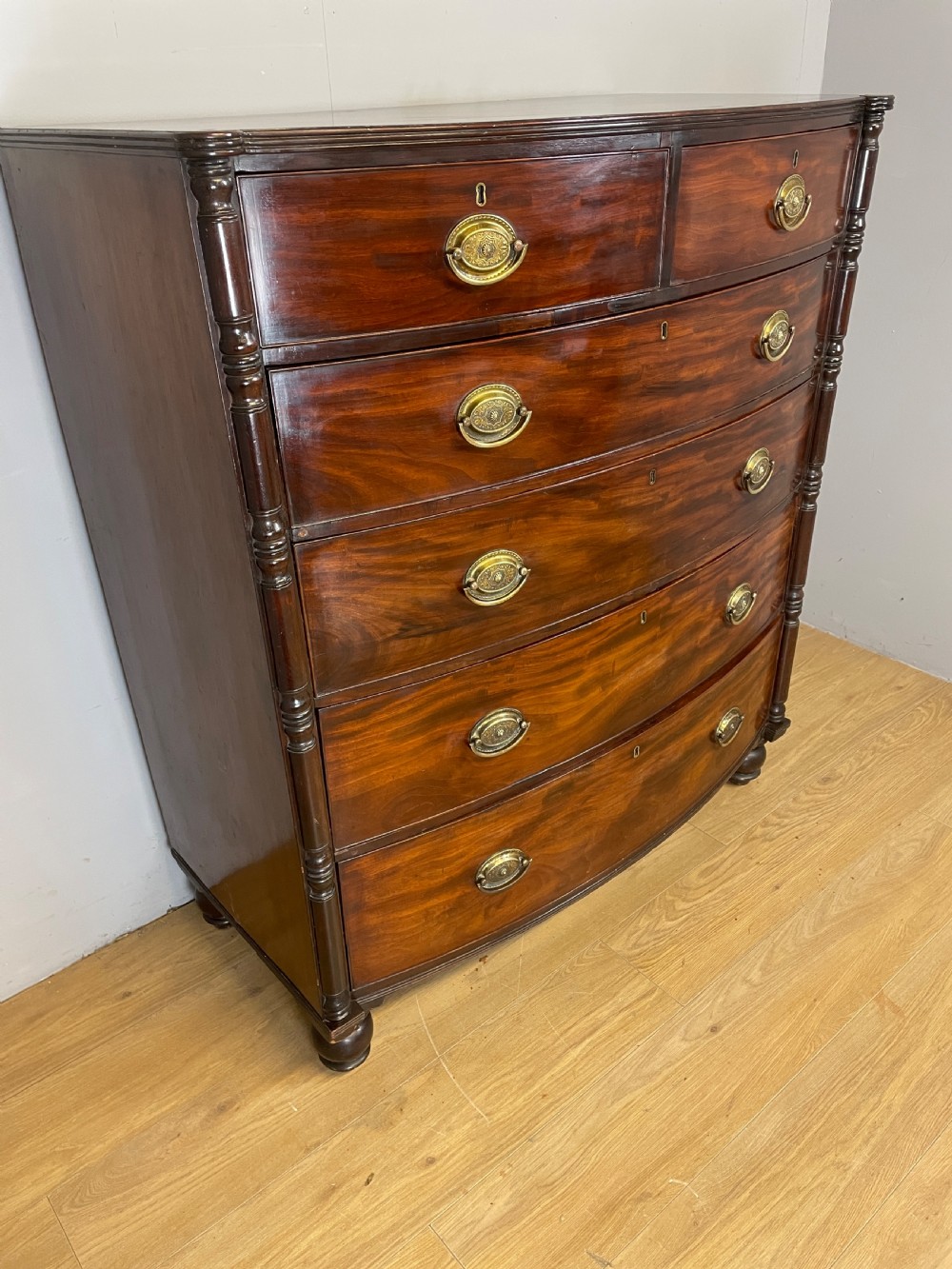 Regency mahogany bow front chest of drawers  View IV
