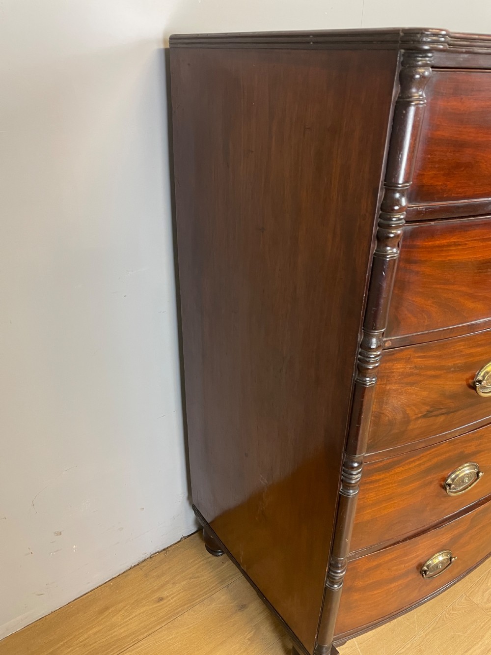 Regency mahogany bow front chest of drawers  View V
