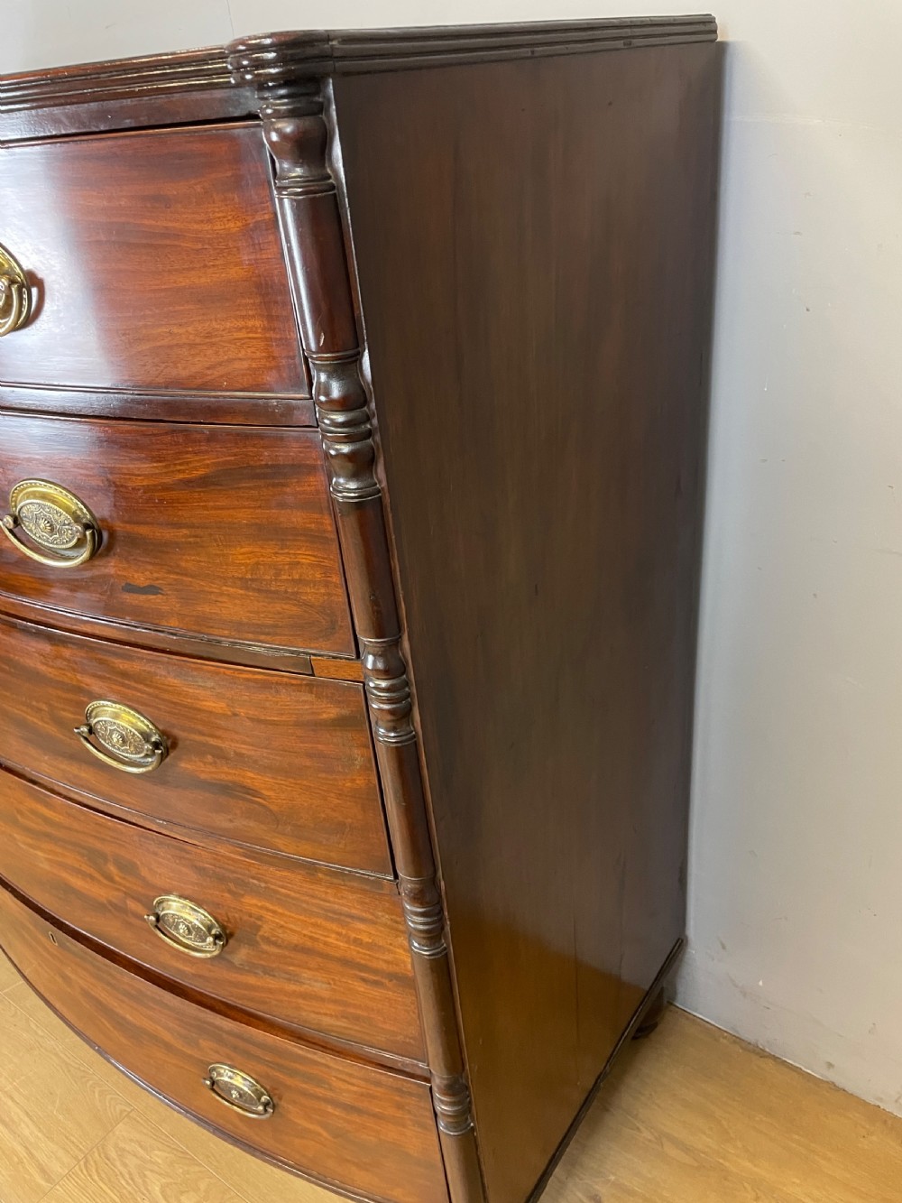 Regency mahogany bow front chest of drawers  View VI