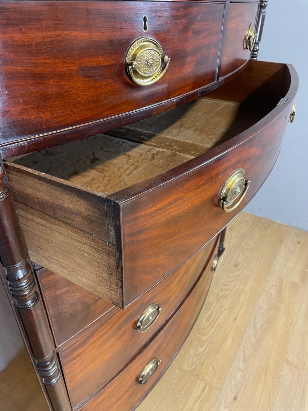 Regency mahogany bow front chest of drawers  View VIII