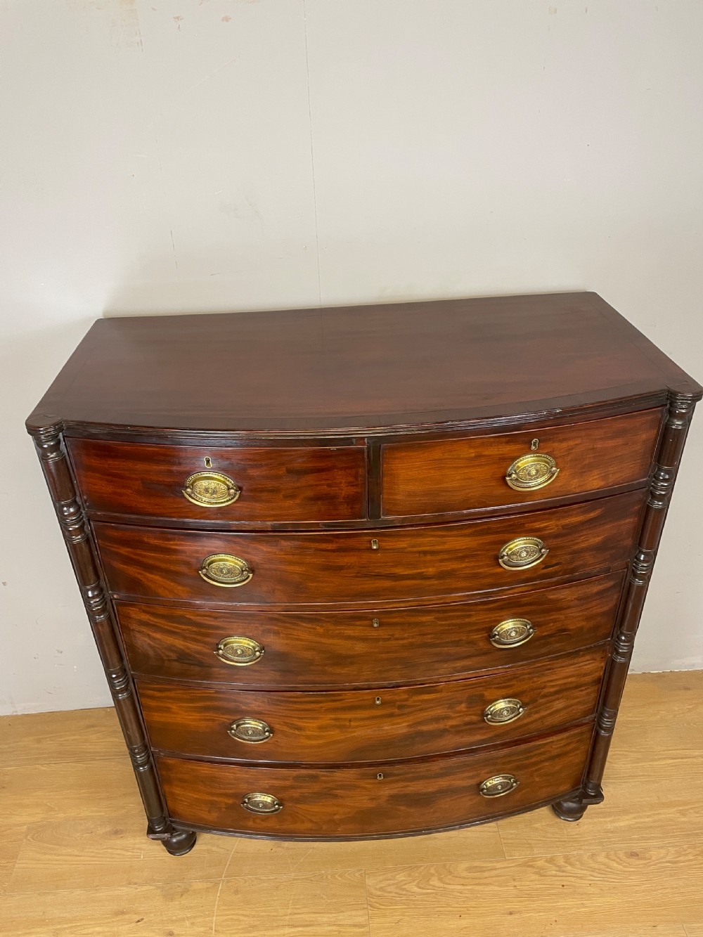 Regency mahogany bow front chest of drawers  View X