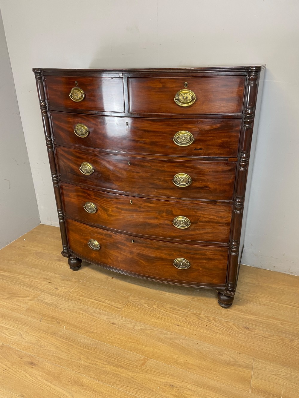 Regency mahogany bow front chest of drawers  View XII