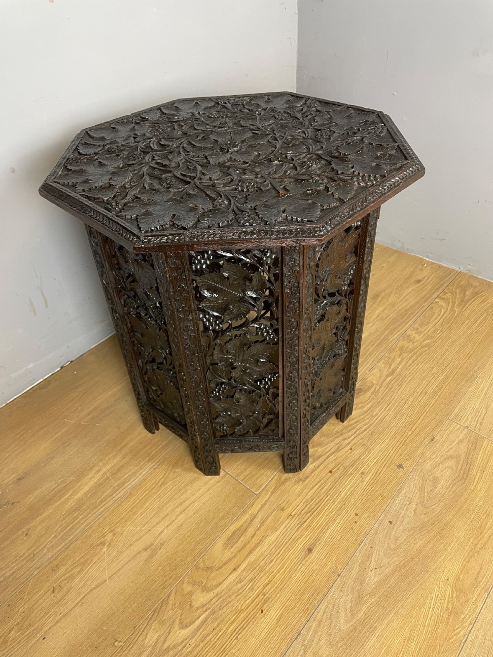 Carved Anglo Indian folding octagonal table  View IV