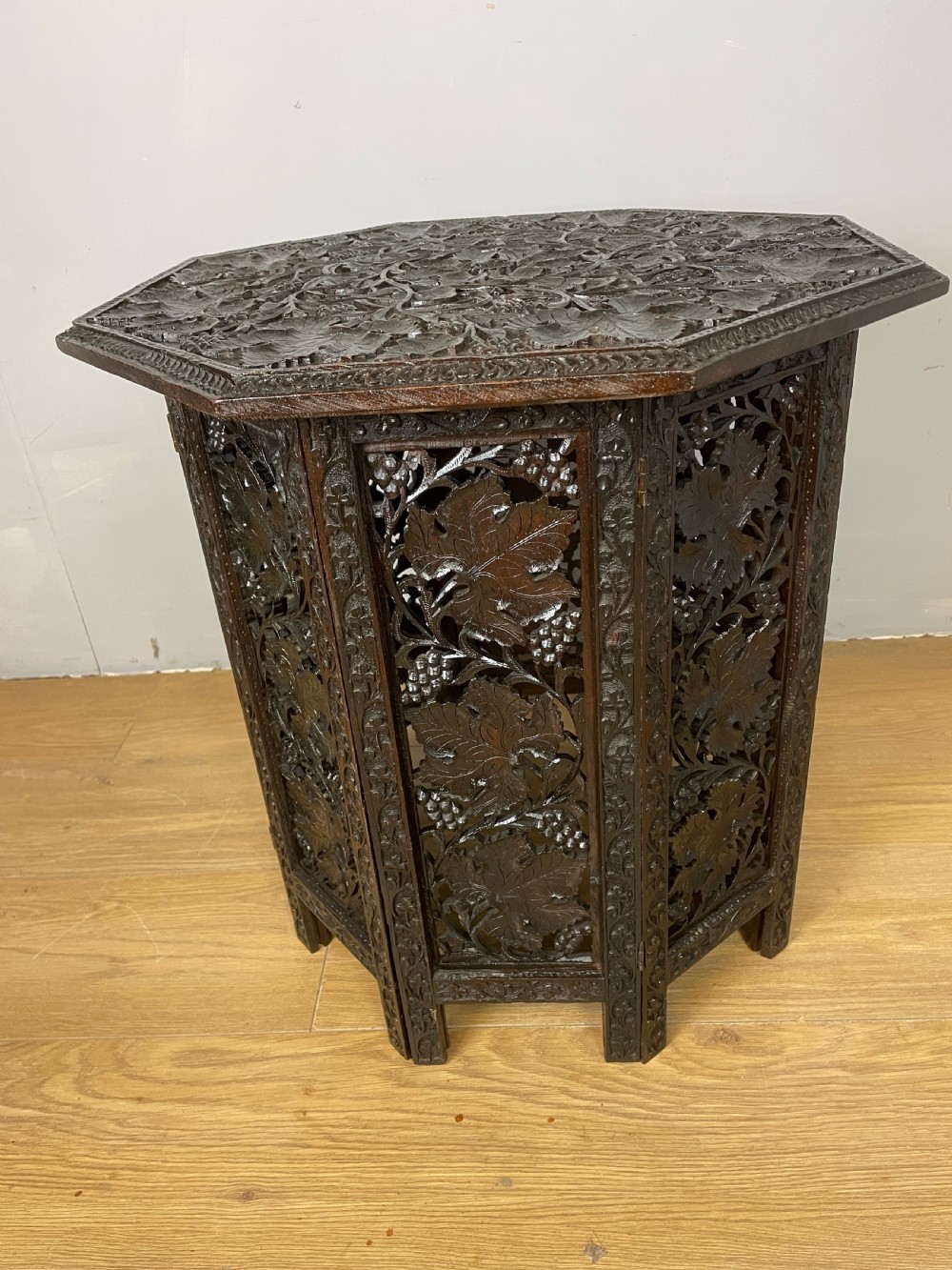 Carved Anglo Indian folding octagonal table  View V
