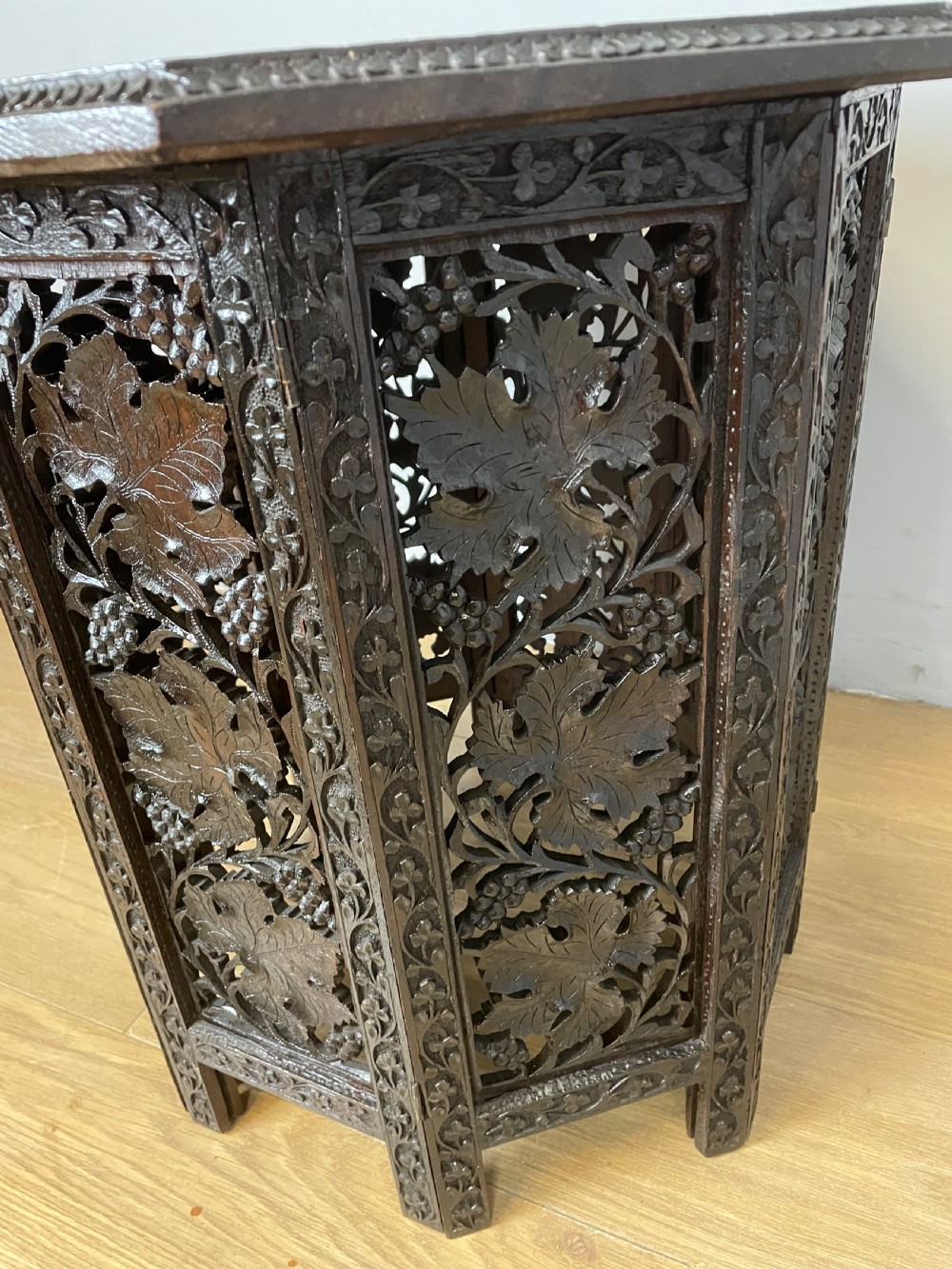 Carved Anglo Indian folding octagonal table  View VI