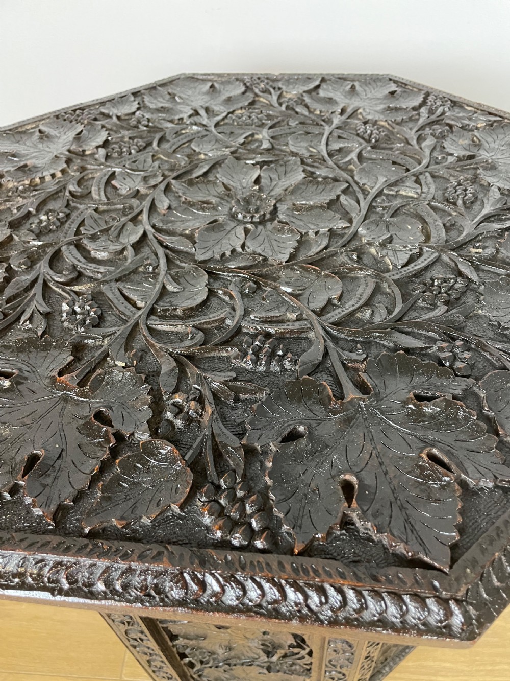 Carved Anglo Indian folding octagonal table  View VII