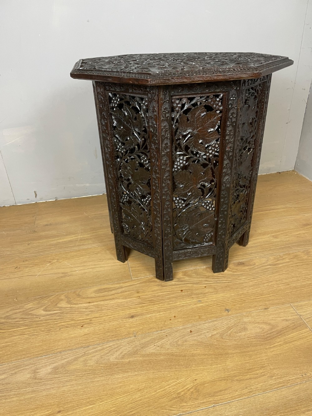 Carved Anglo Indian folding octagonal table  View VIII