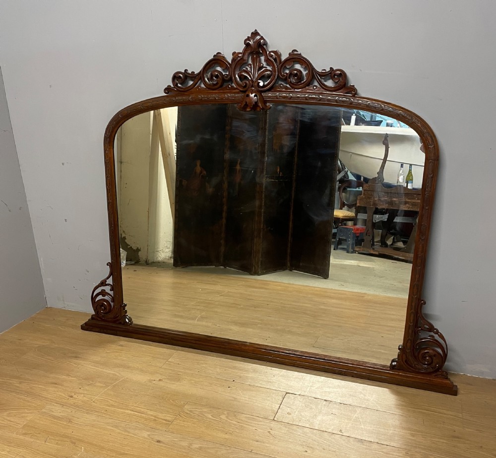 C19TH large carved walnut overmantel  View III