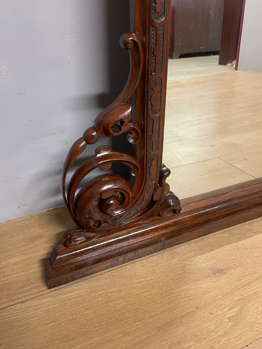 C19TH large carved walnut overmantel  View IV