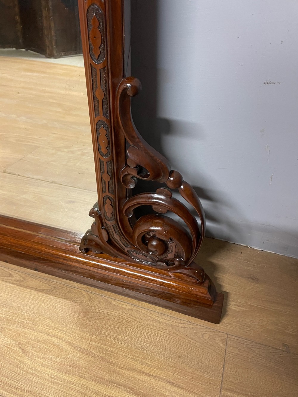 C19TH large carved walnut overmantel  View V
