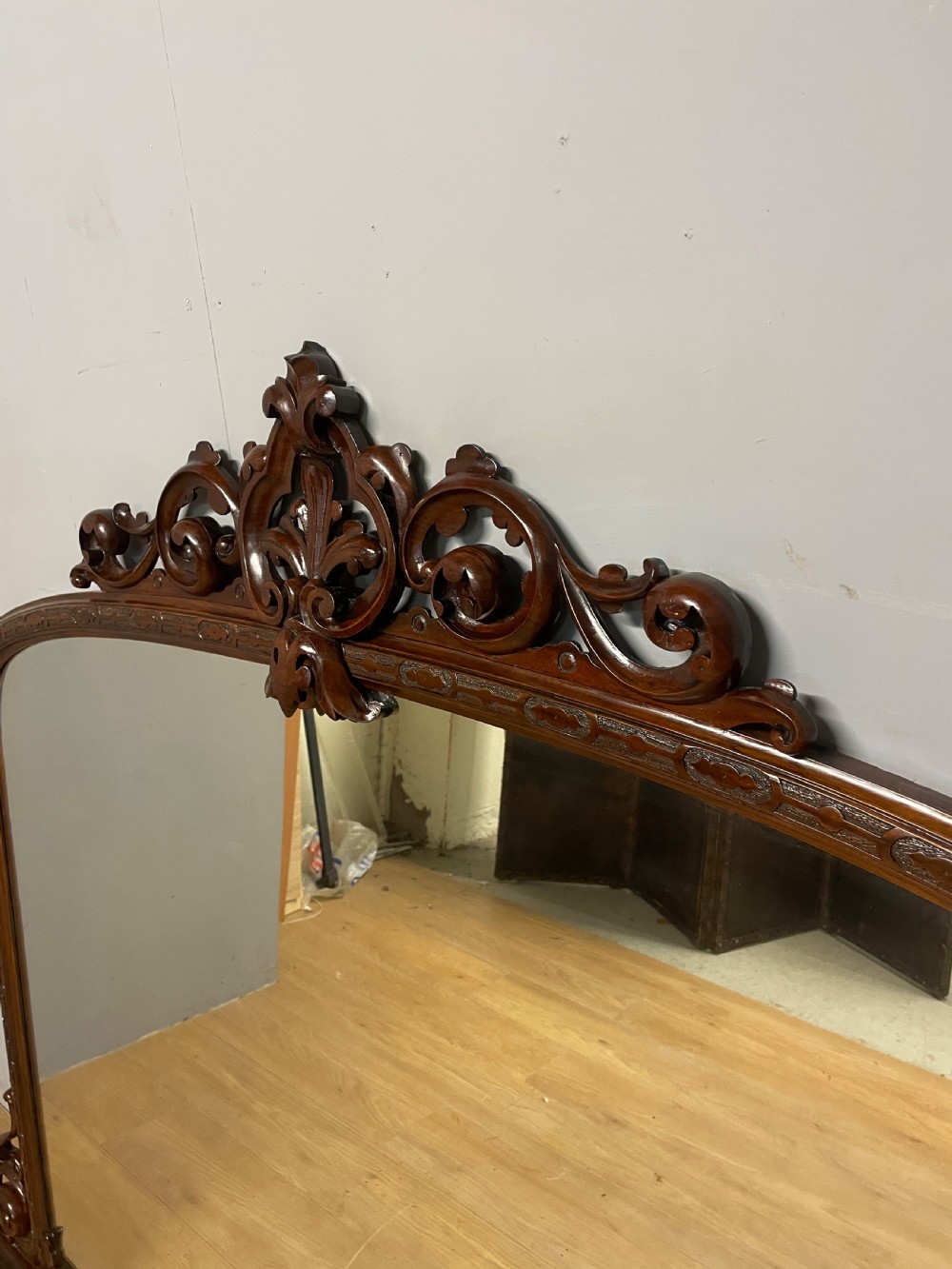 C19TH large carved walnut overmantel  View VI