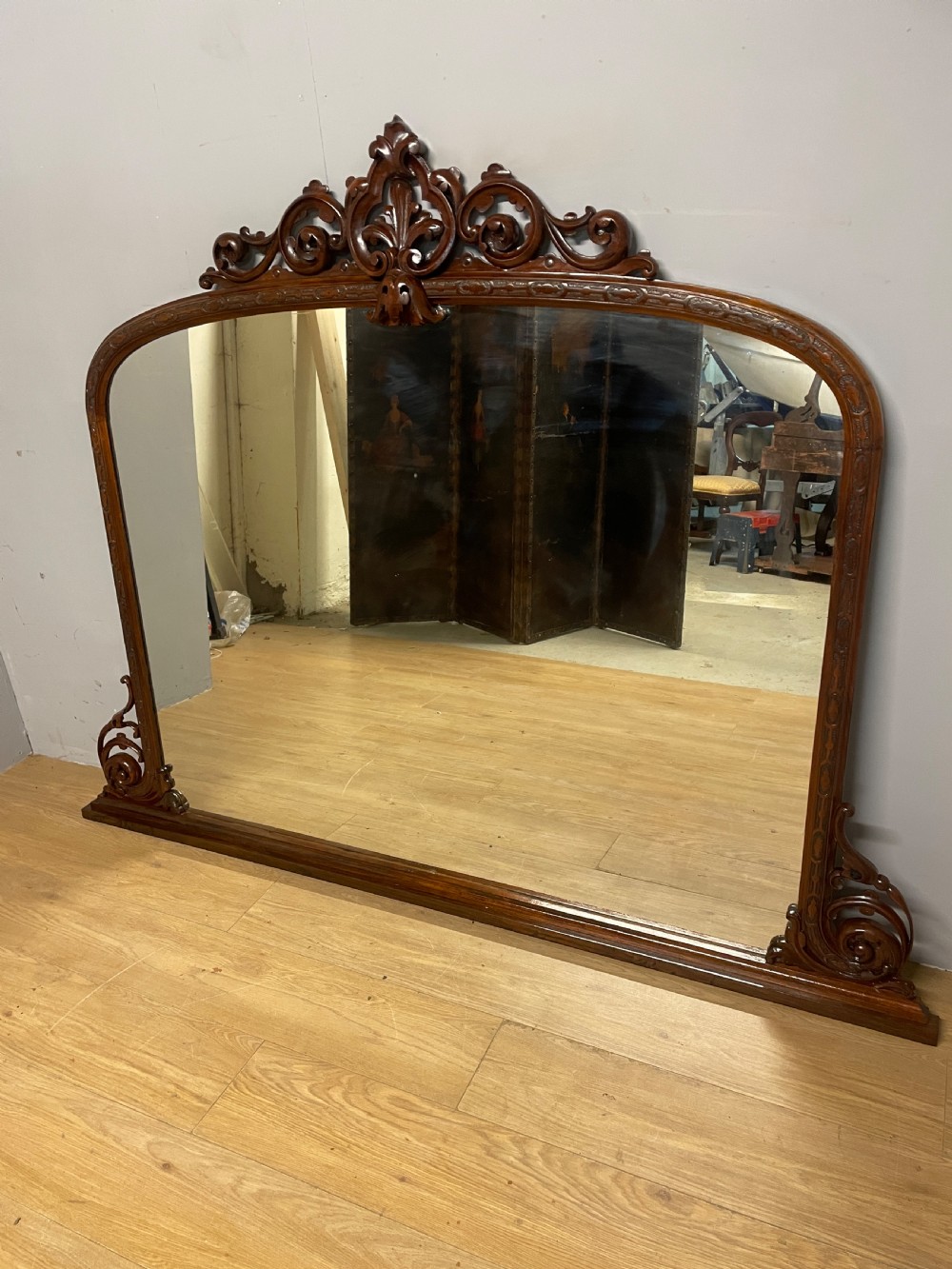 C19TH large carved walnut overmantel  View VII