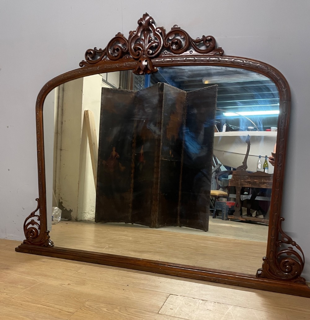 C19TH large carved walnut overmantel  View IX