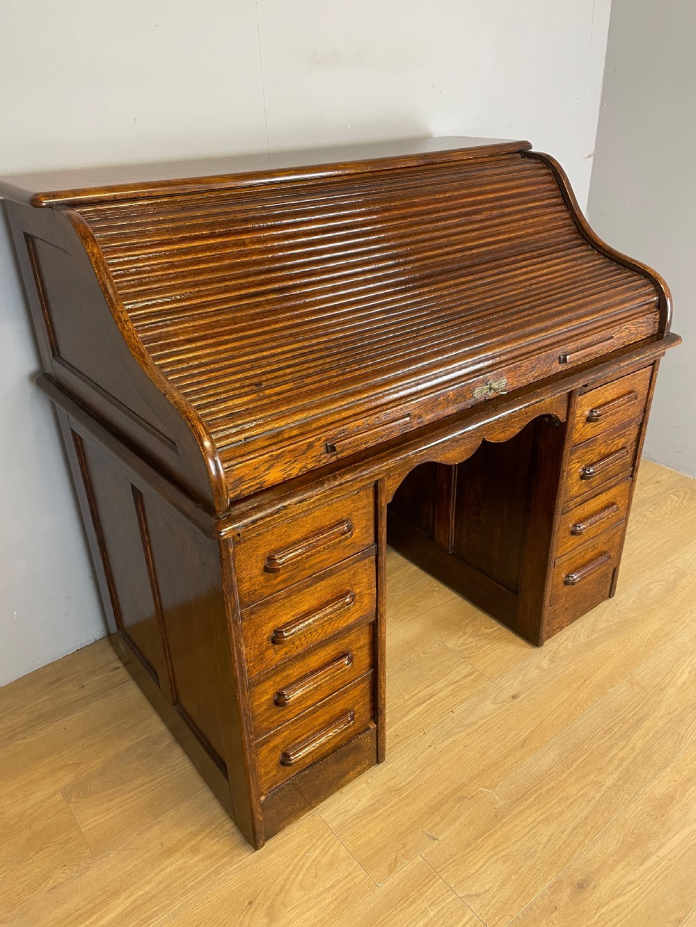 Edwardian solid oak roll top desk 