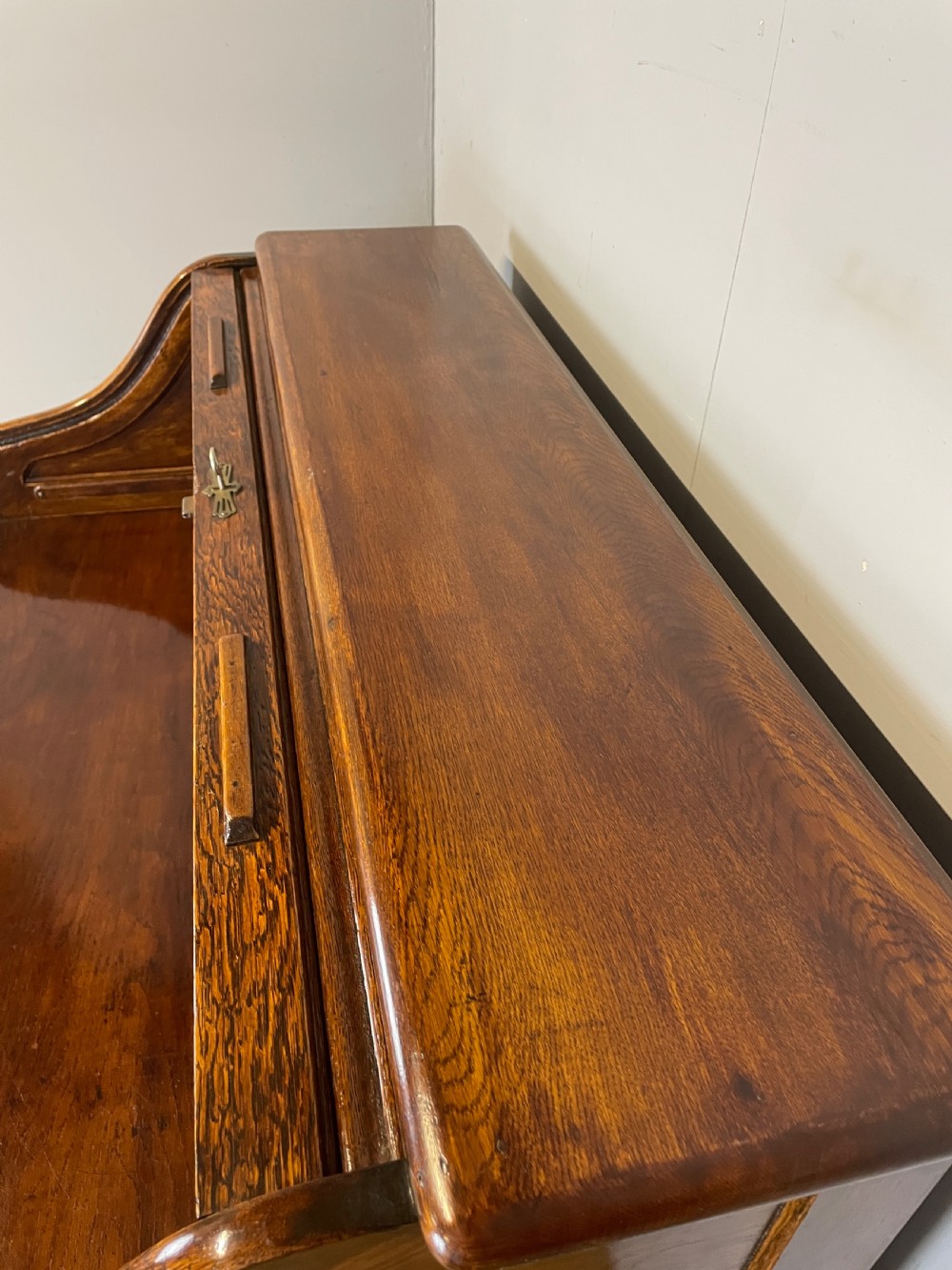 Edwardian solid oak roll top desk  View XI