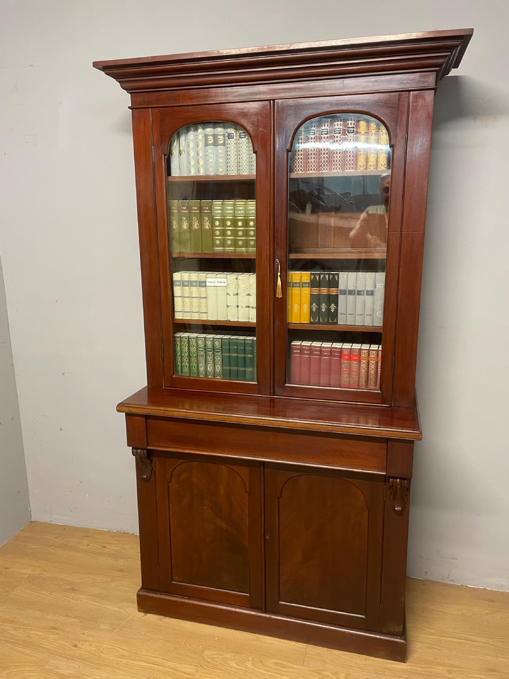 C19TH mahogany library bookcase over cupboard circa 1870
