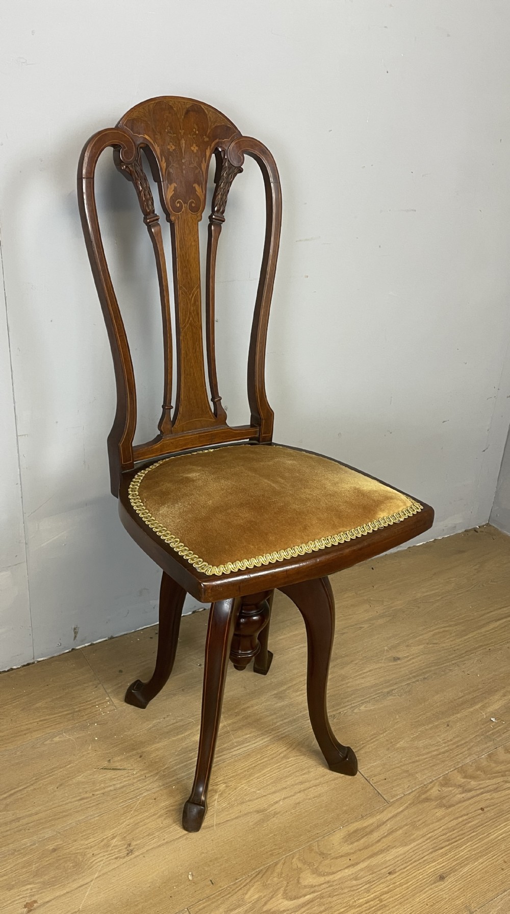 Edwardian inlaid mahogany musicians chair by Gane of Cardiff