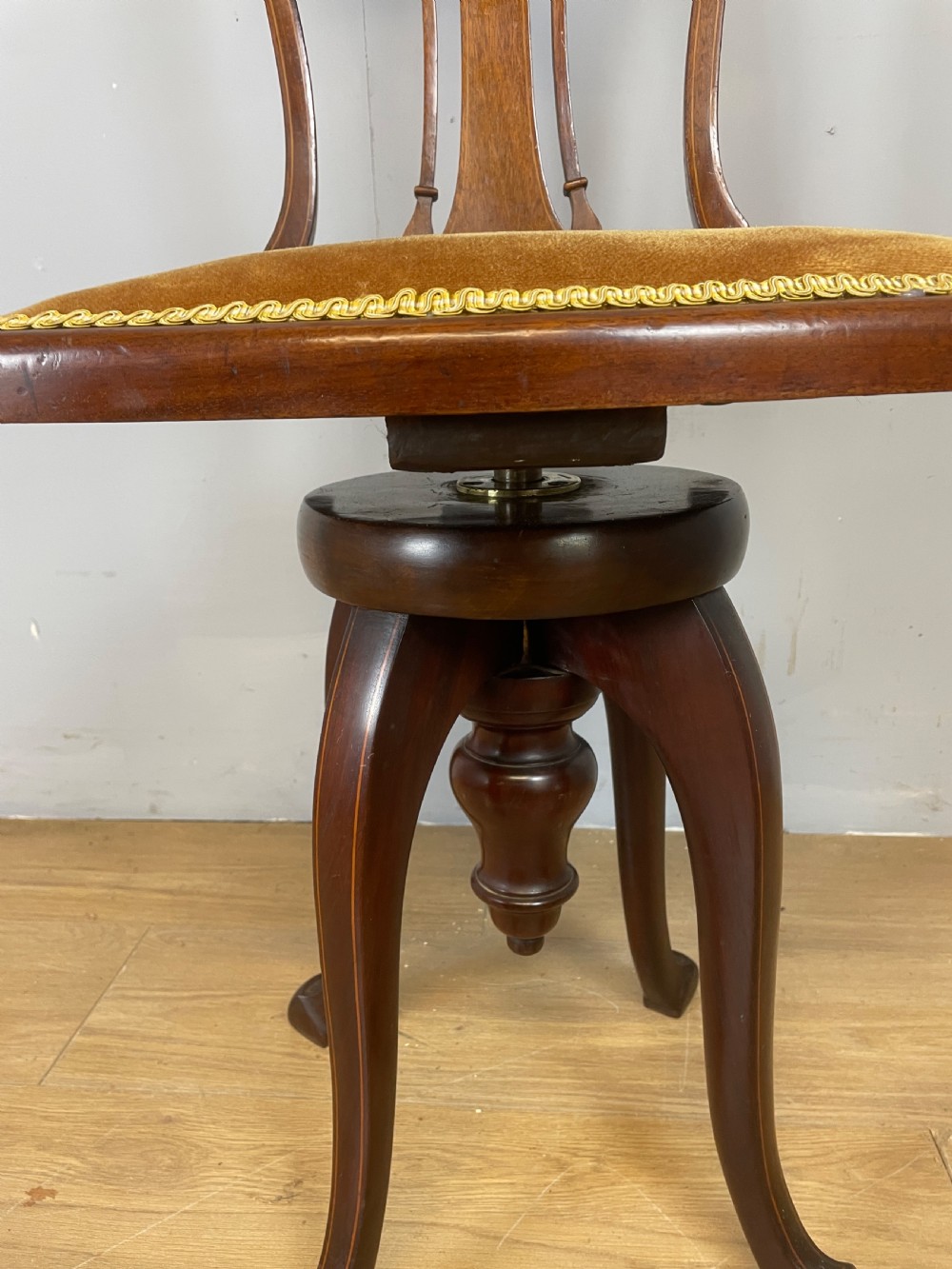 Edwardian inlaid mahogany musicians chair by Gane of Cardiff View VIII