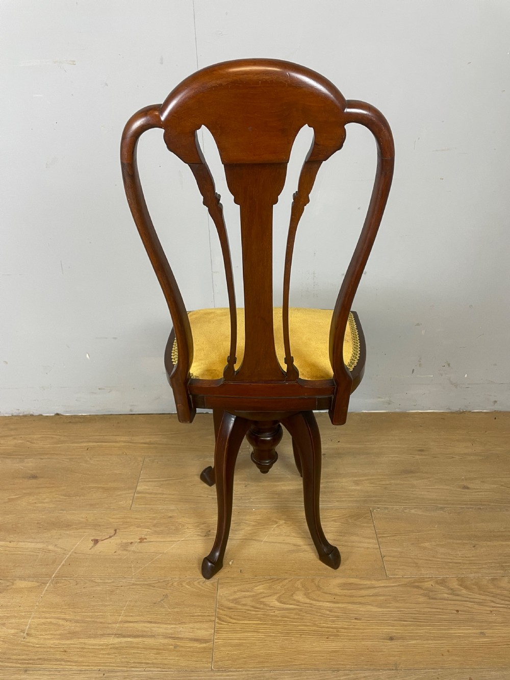 Edwardian inlaid mahogany musicians chair by Gane of Cardiff View IX