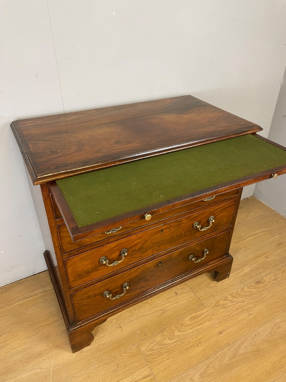 George III flame mahogany dressing chest circa 1770  View III