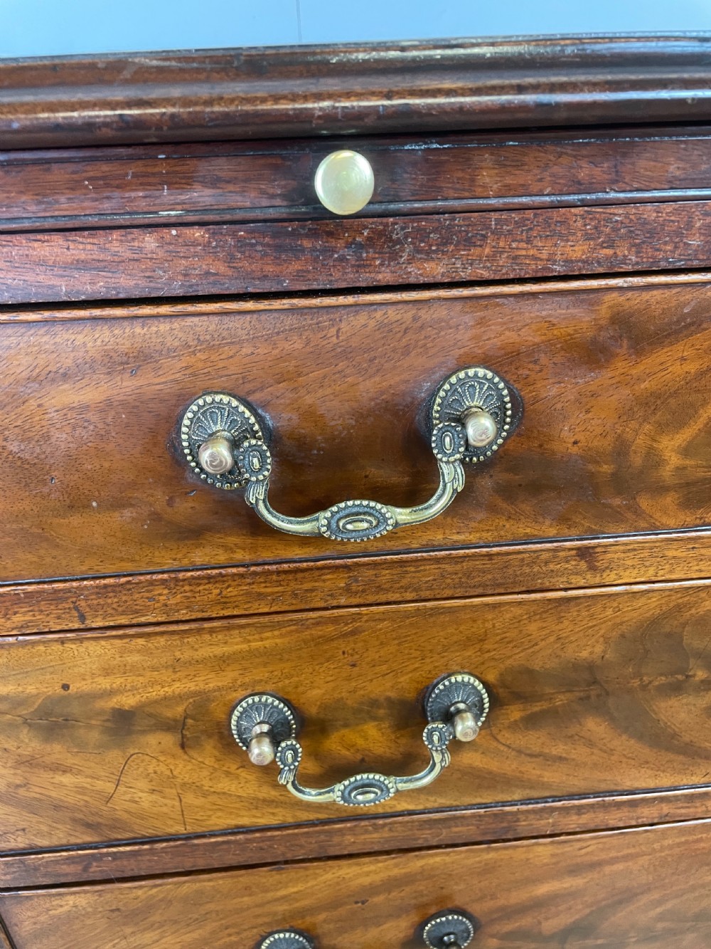 George III flame mahogany dressing chest circa 1770  View IV
