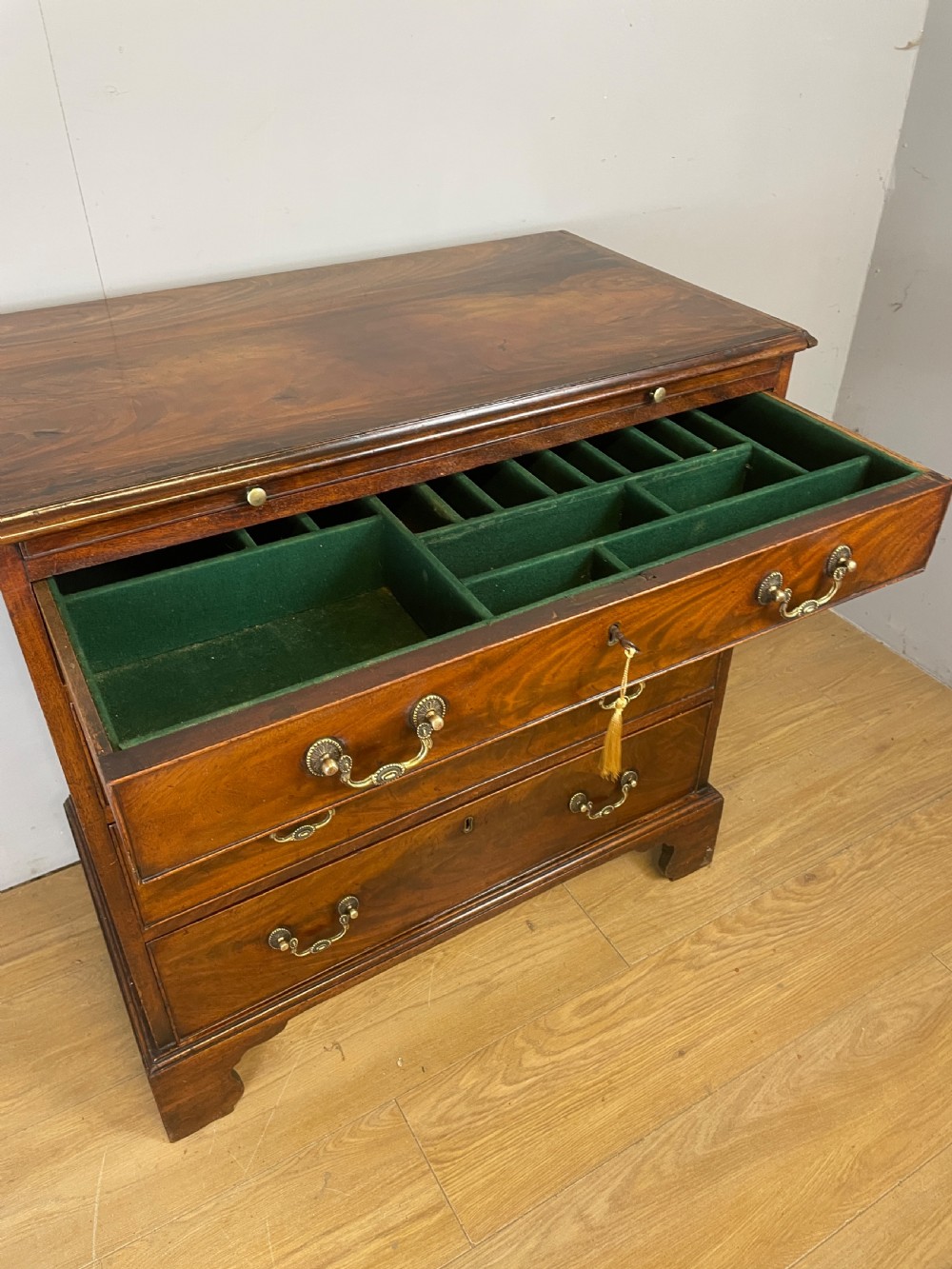 George III flame mahogany dressing chest circa 1770  View VI