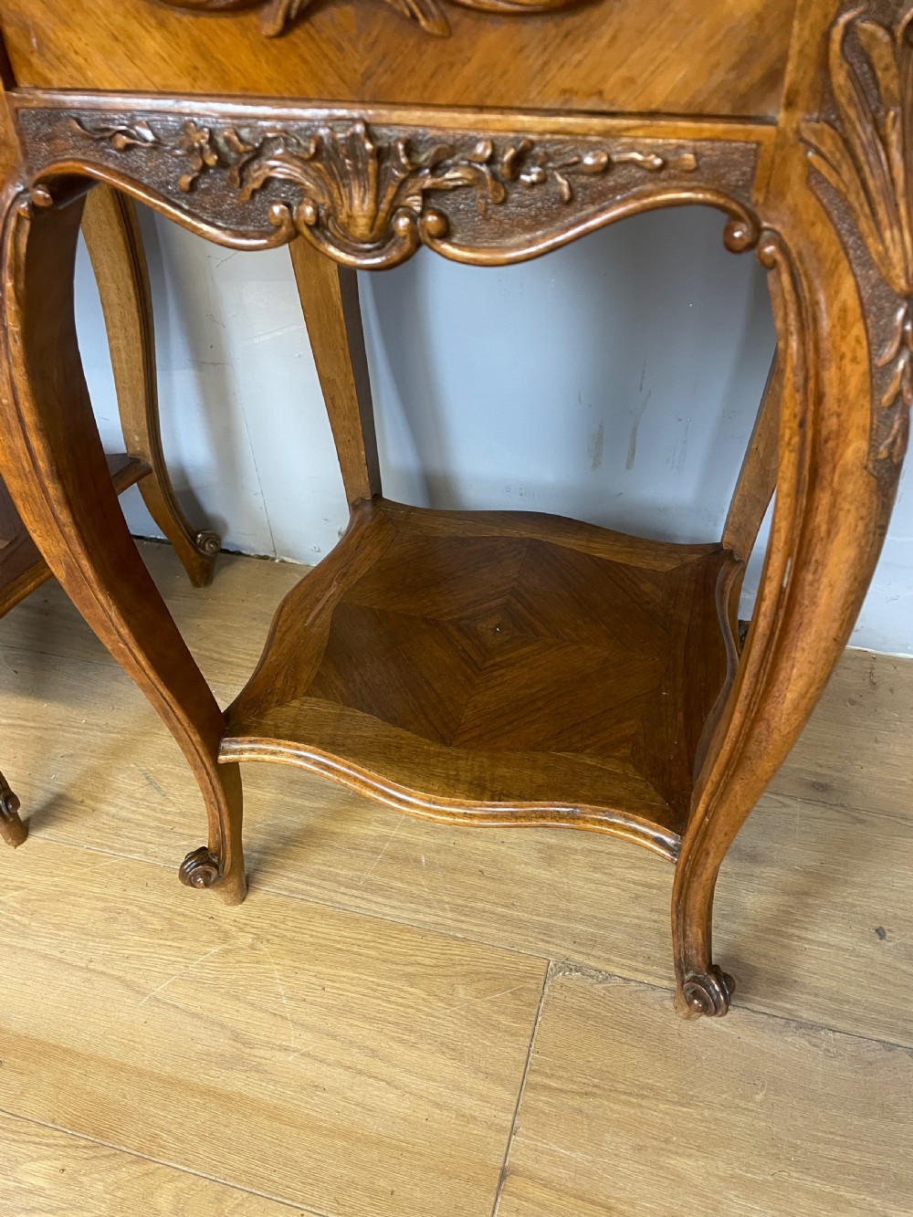C19TH pair of walnut marble topped bedside cupboards  View V