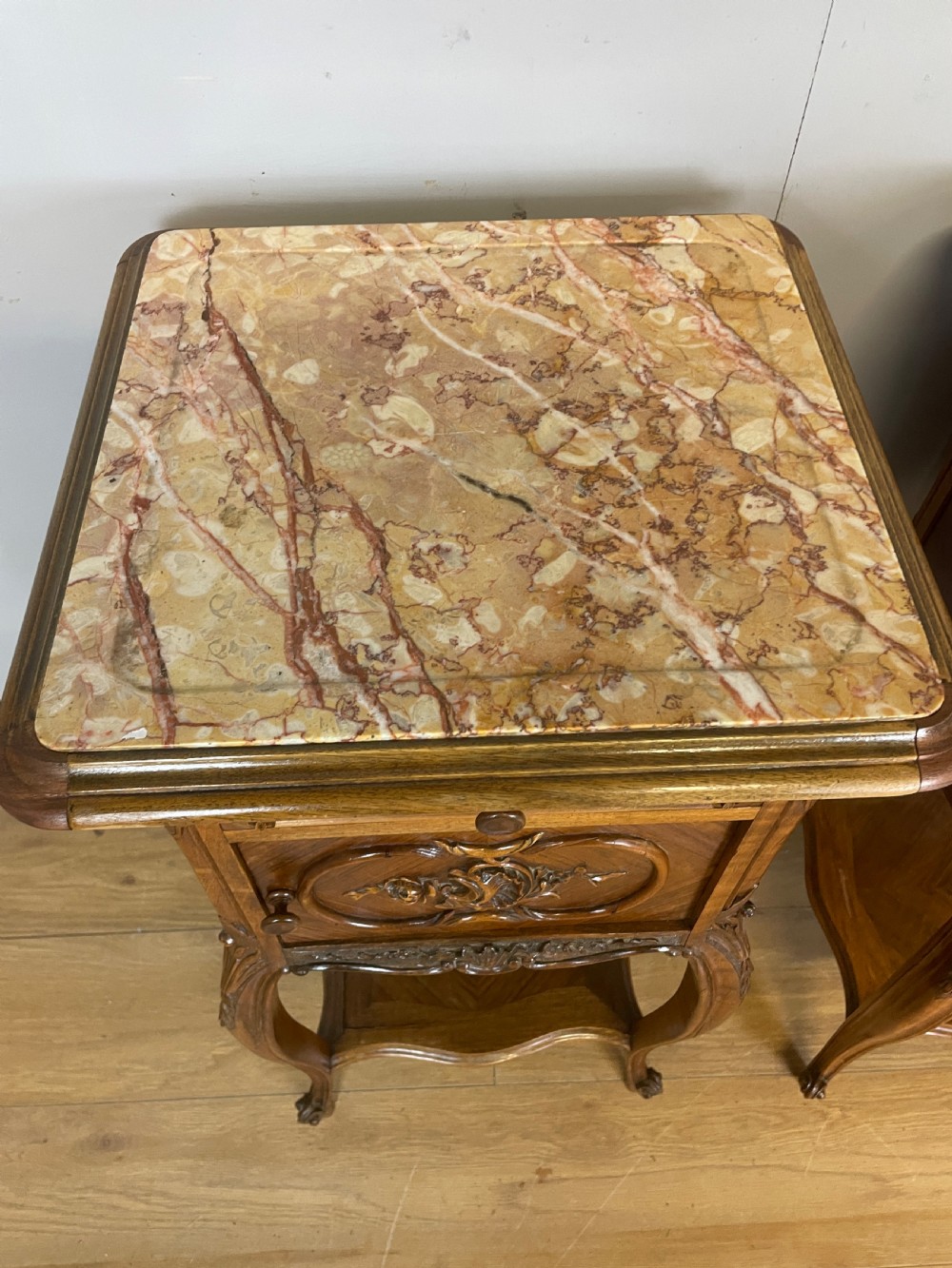 C19TH pair of walnut marble topped bedside cupboards  View VII
