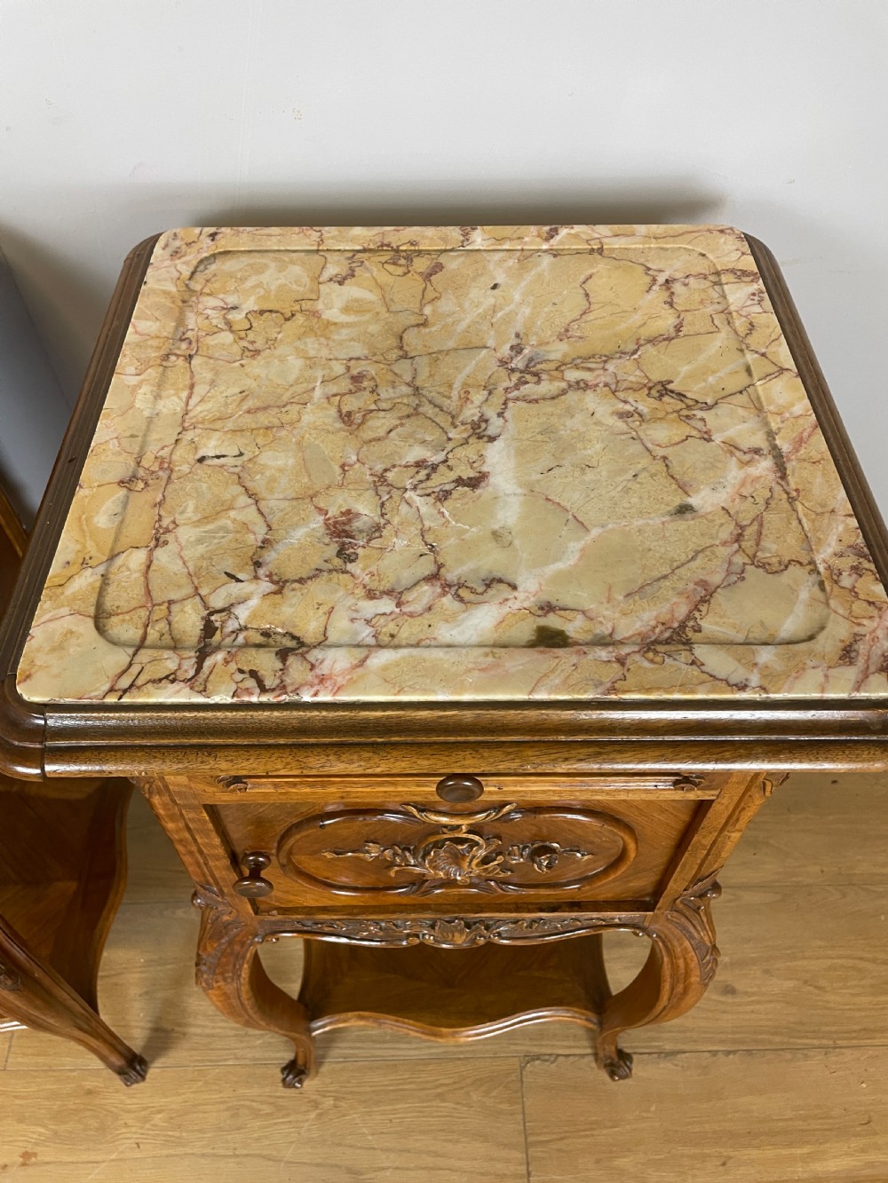C19TH pair of walnut marble topped bedside cupboards  View VIII