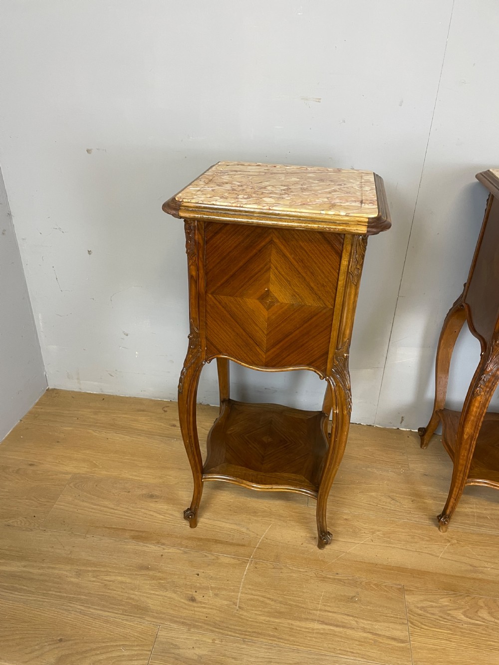 C19TH pair of walnut marble topped bedside cupboards  View IX