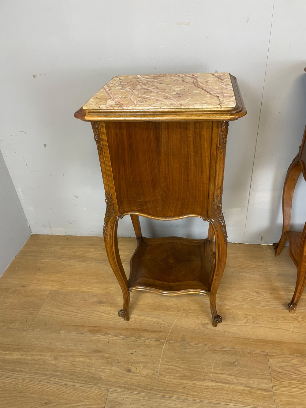 C19TH pair of walnut marble topped bedside cupboards  View X