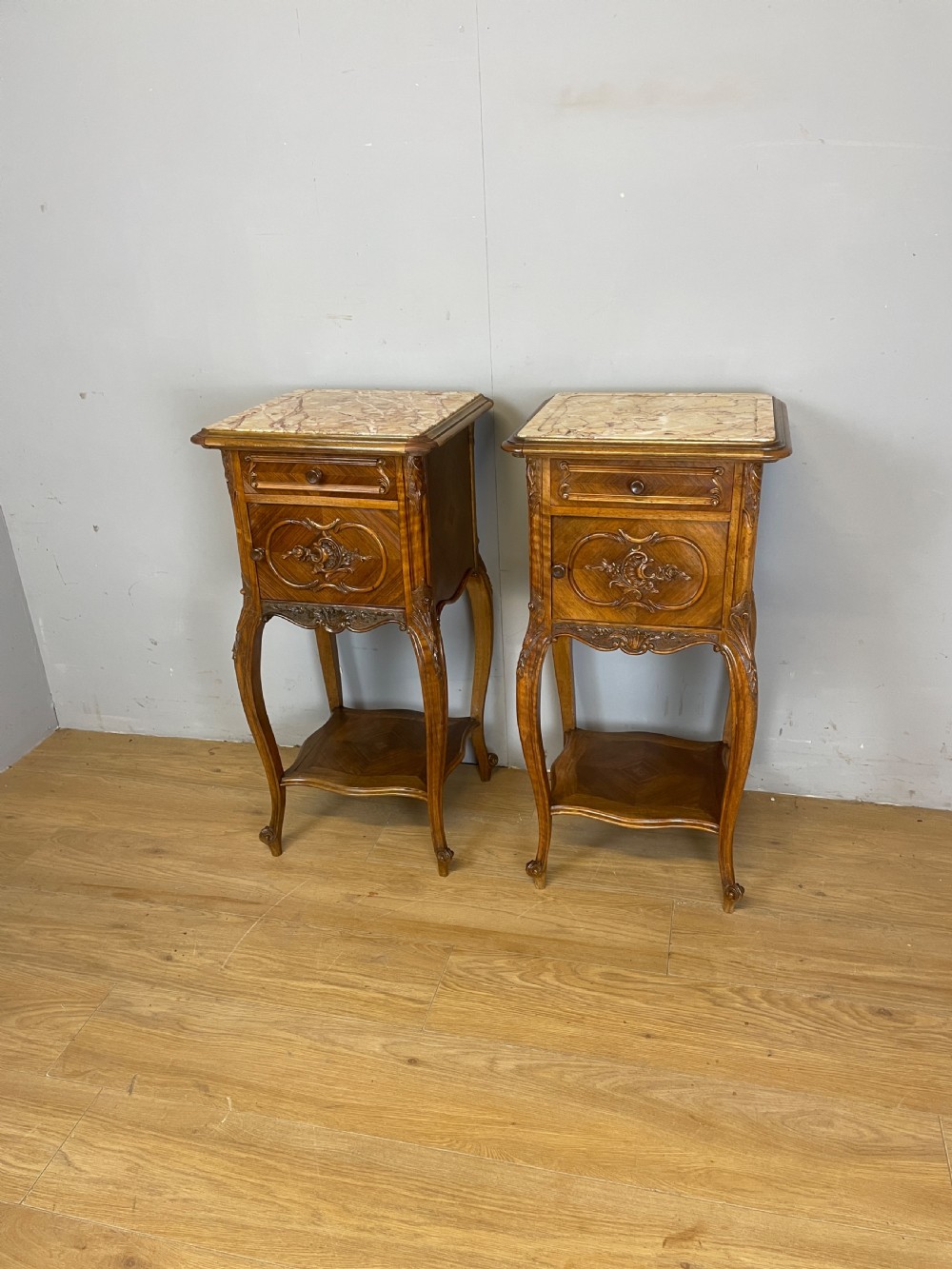 C19TH pair of walnut marble topped bedside cupboards  View XII