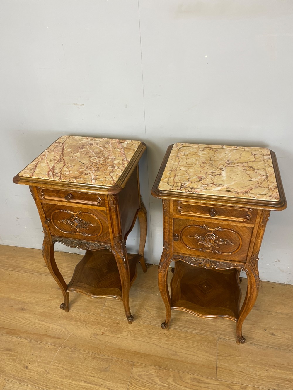 C19TH pair of walnut marble topped bedside cupboards  View XIII