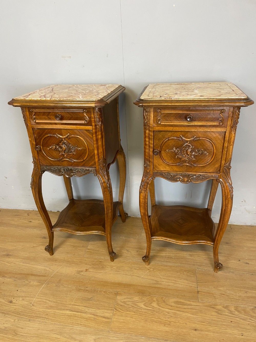 C19TH pair of walnut marble topped bedside cupboards  View XIV