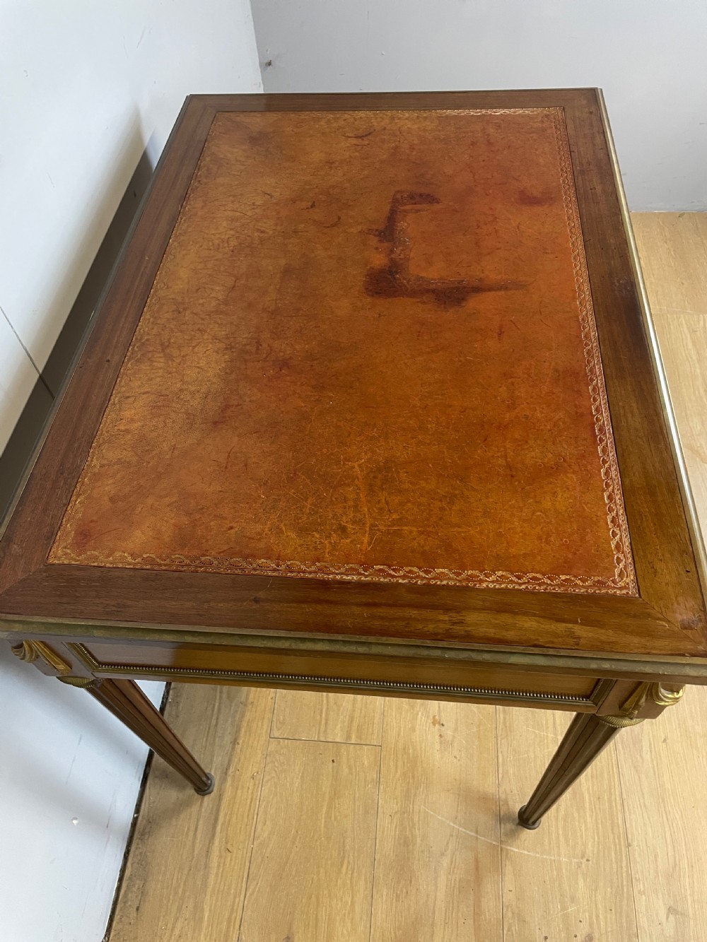 French brass and ormolu mounted writing table circa 1920  View III