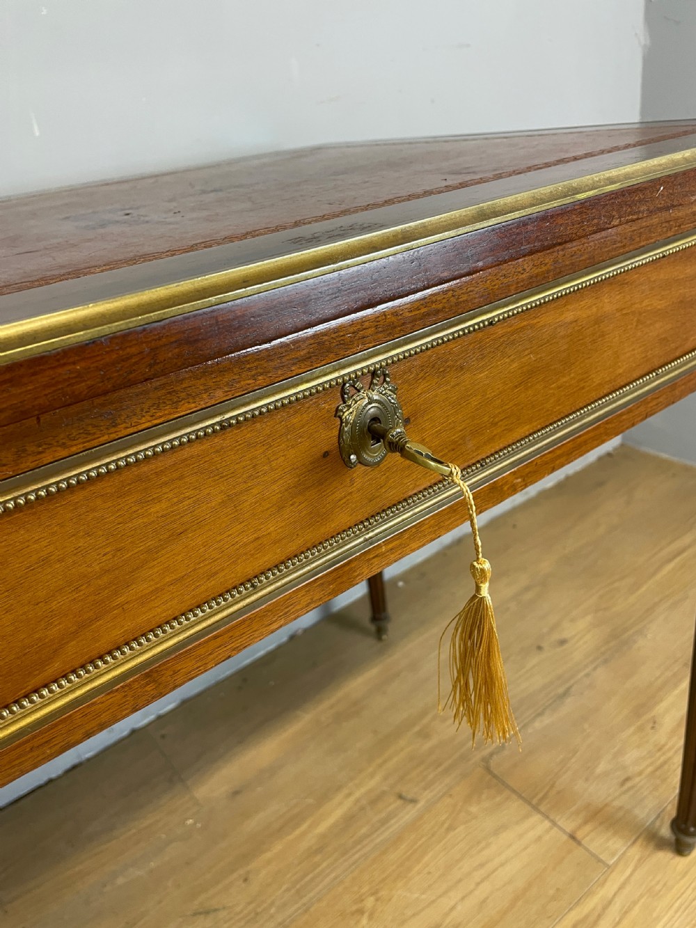 French brass and ormolu mounted writing table circa 1920  View V