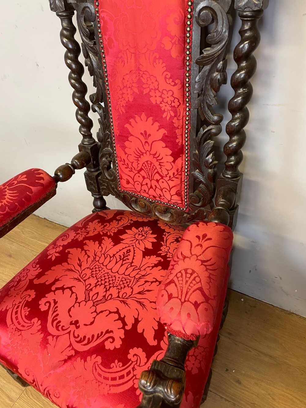 C19TH Jacobean style carved oak armchair  View II