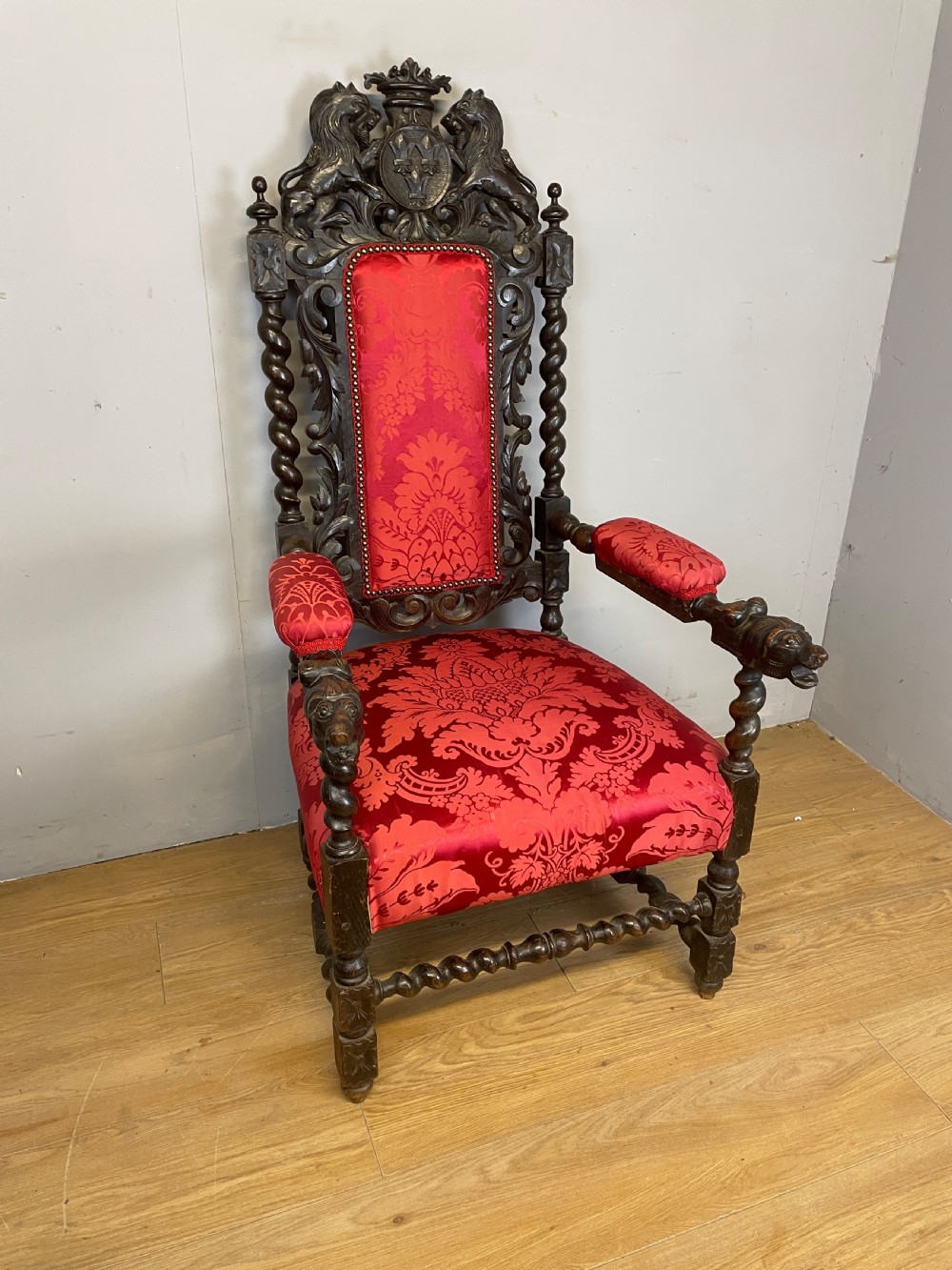C19TH Jacobean style carved oak armchair  View III