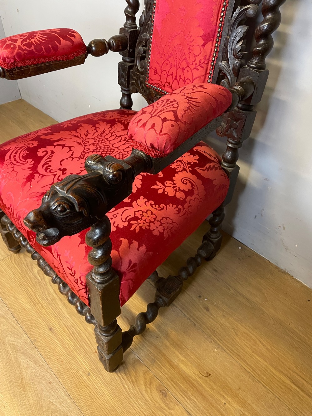 C19TH Jacobean style carved oak armchair  View V