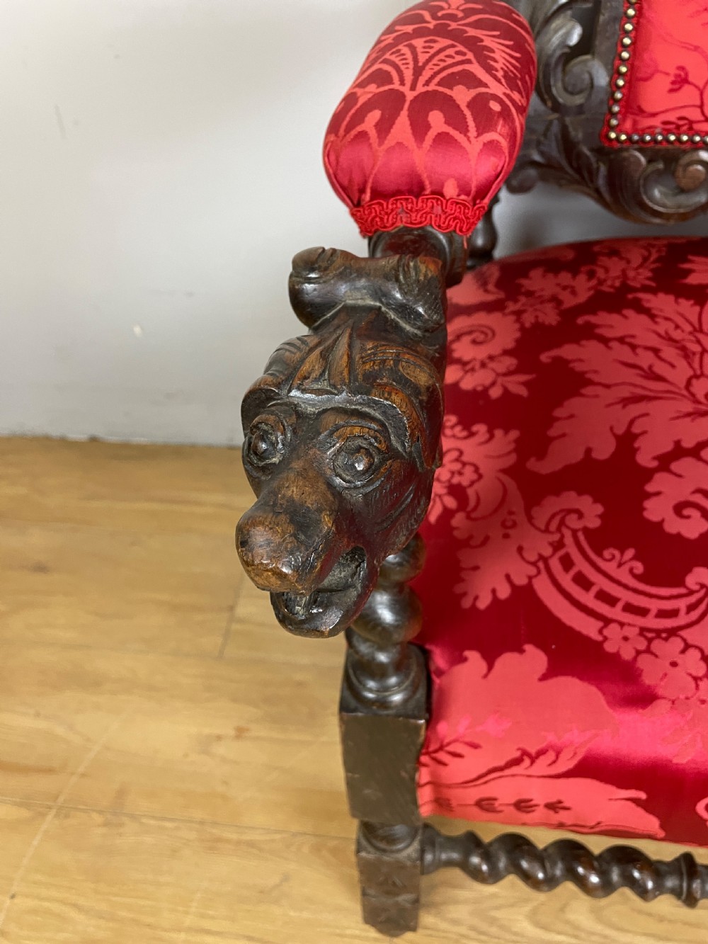 C19TH Jacobean style carved oak armchair  View VII