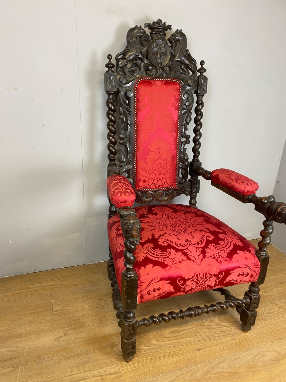 C19TH Jacobean style carved oak armchair  View IX