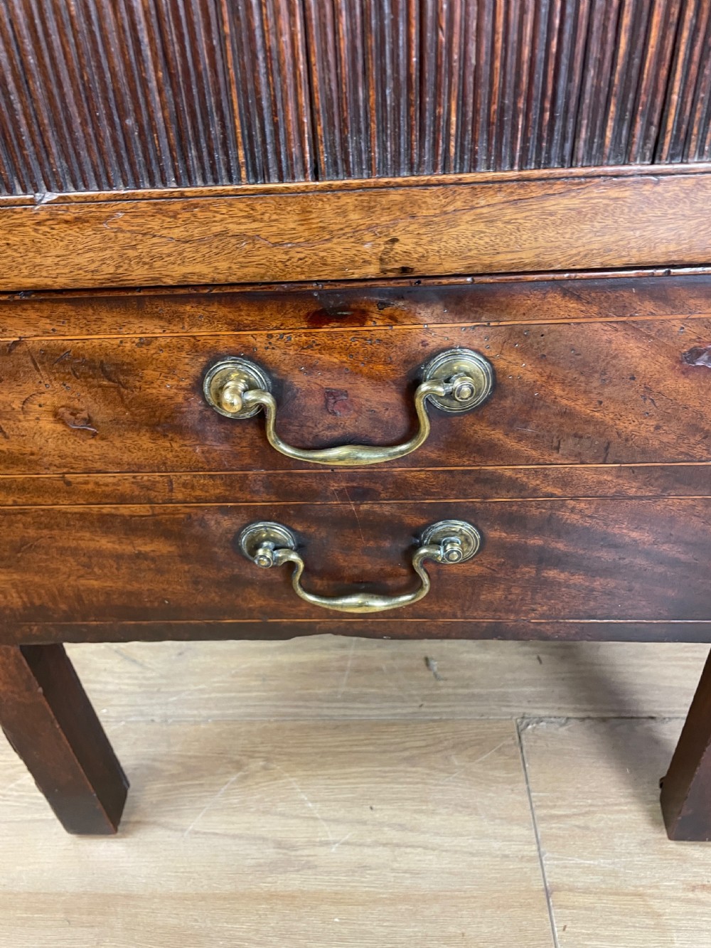 Georgian tambour fronted mahogany tray topped cabinet  View II