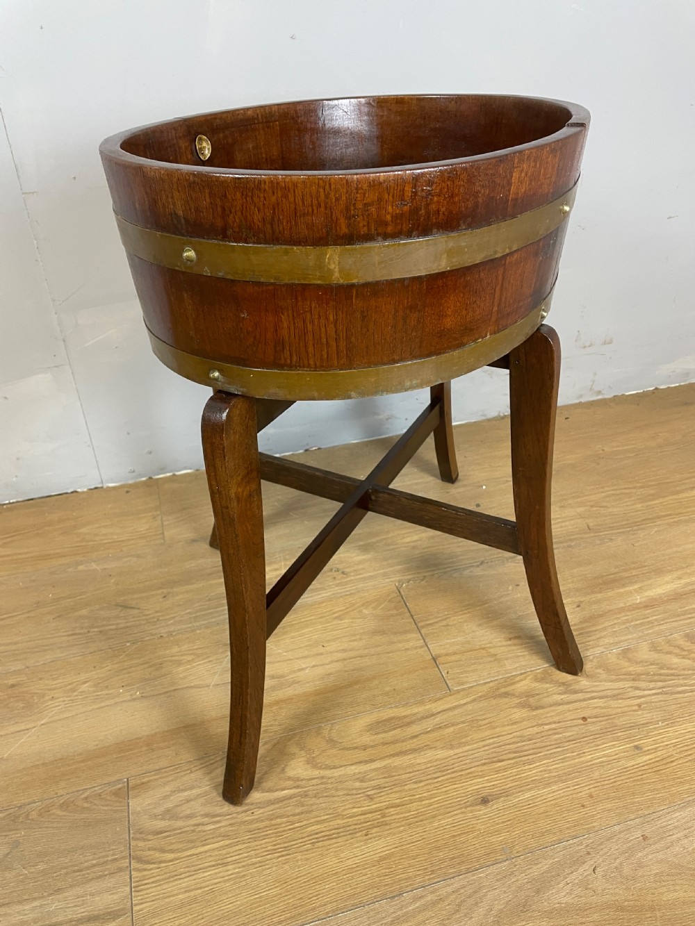 Edwardian oak jardiniere by RA Lister and Co View X