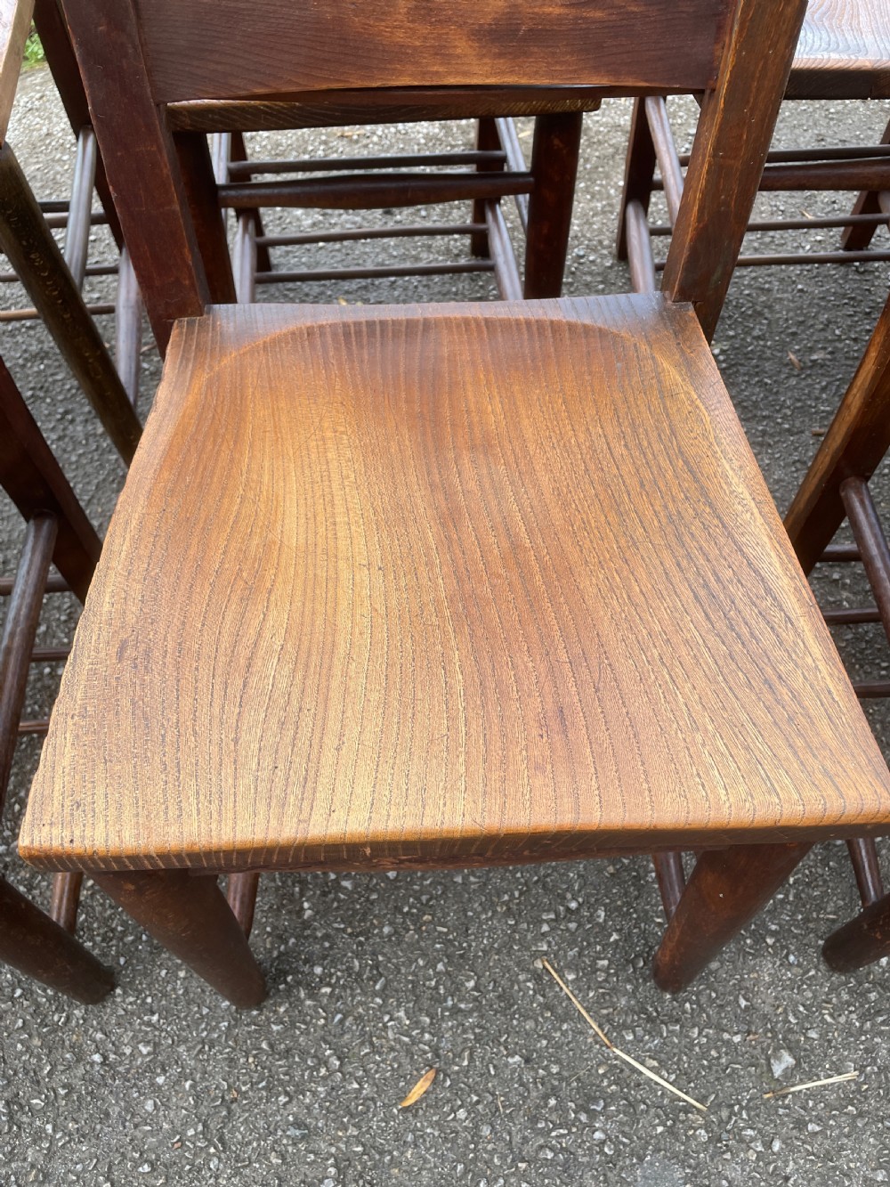 Set of 12 Victorian elm seated chapel chairs  View VIII